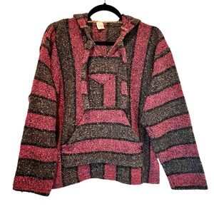 Vintage Molina Baja Drug Rug Hoodie Black Dark Pink Striped Hippie Boho Unisex S